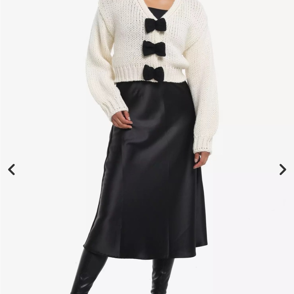 Cream & Black Bow Girls Crop Cardigan